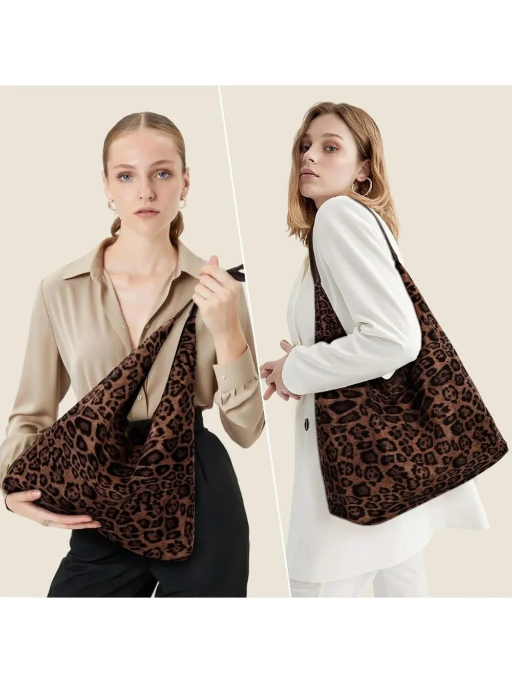Faux Suede Leopard Print Hobo Shoulder Bag Large Capacity Work Tote